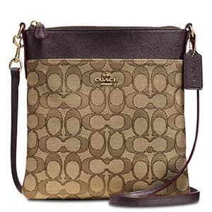 Coach Signature Tan and Brown Crossbody Bag